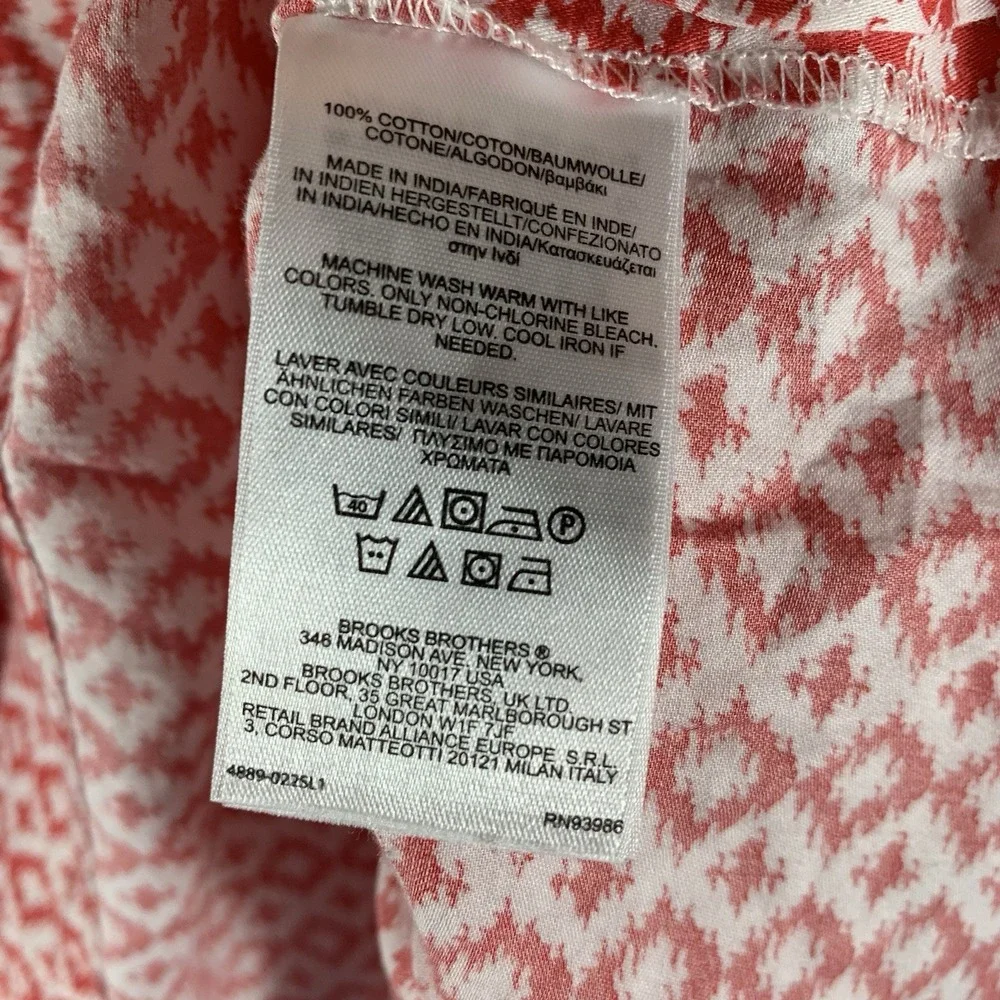 Brooks Brothers Women's Tunic XL Orange White Ikat Geometric 3/4 Sleeve Cotton‎